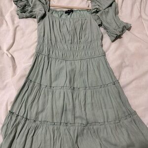 Trixxi Green Smocked Tiered Sundress with Puff Sleeves